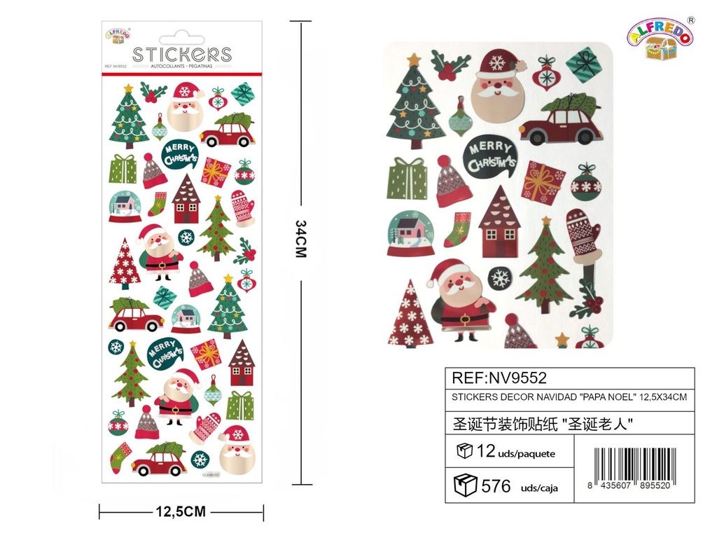 Stickers decorativos Navidad "Papá Noel" 12.5x34cm para fiestas