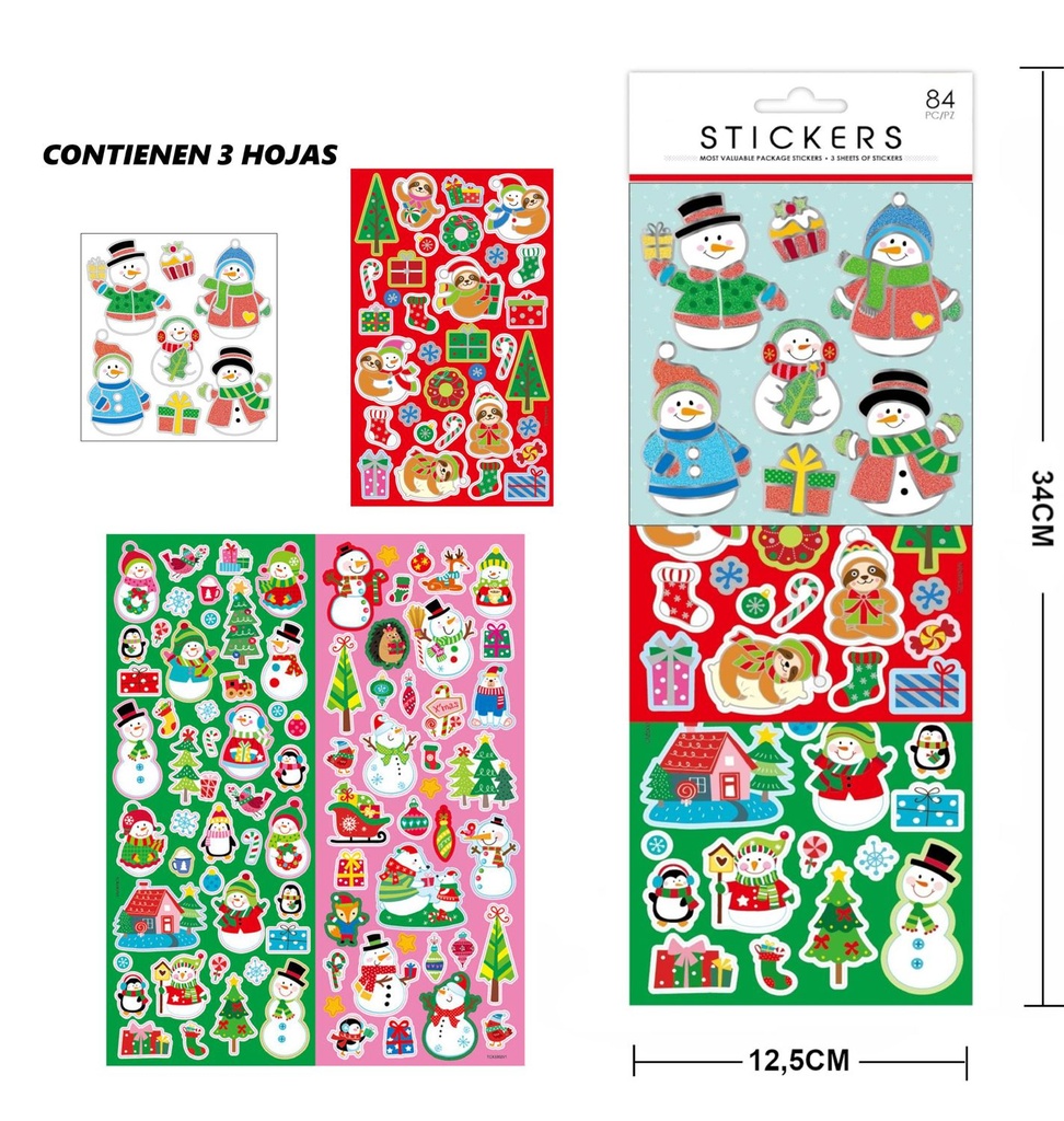 Stickers para regalo de Navidad 3 hojas 12.5x34cm