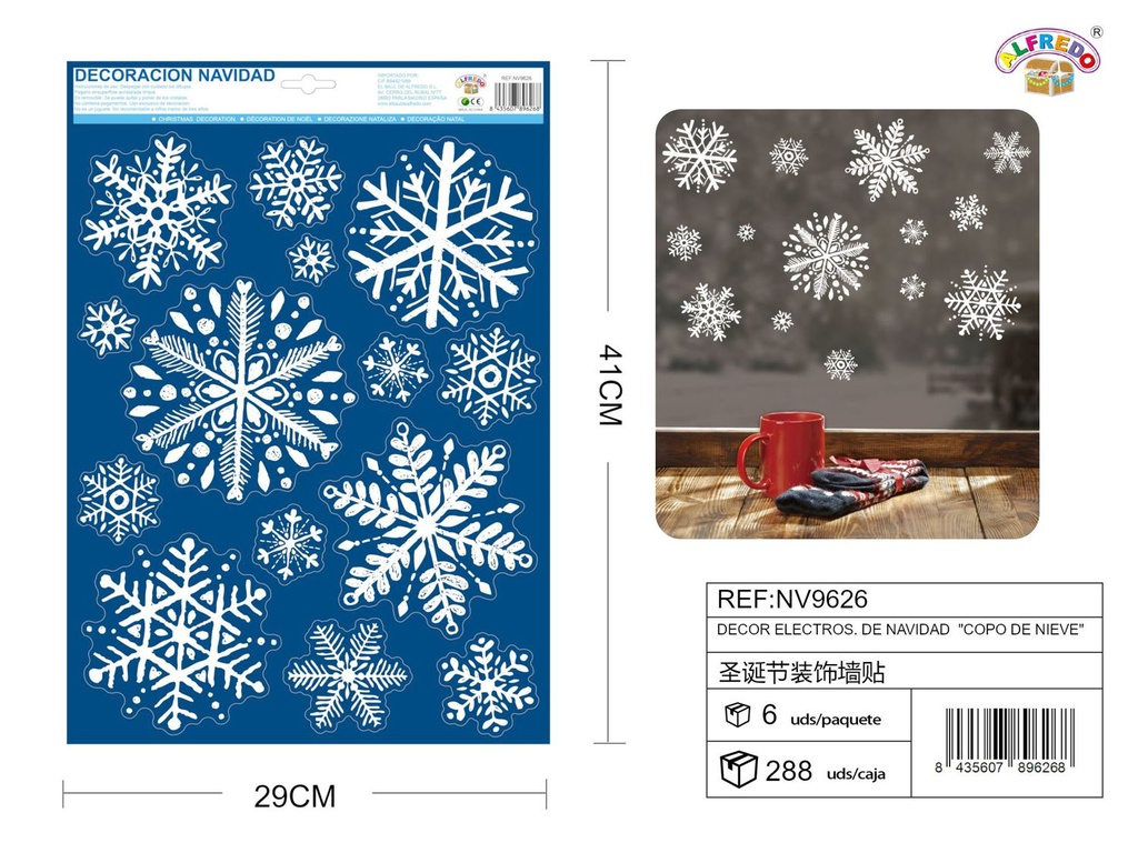 Decoración electrostática de Navidad "Copo de Nieve" 29 x 41 cm - Decoraciones navideñas