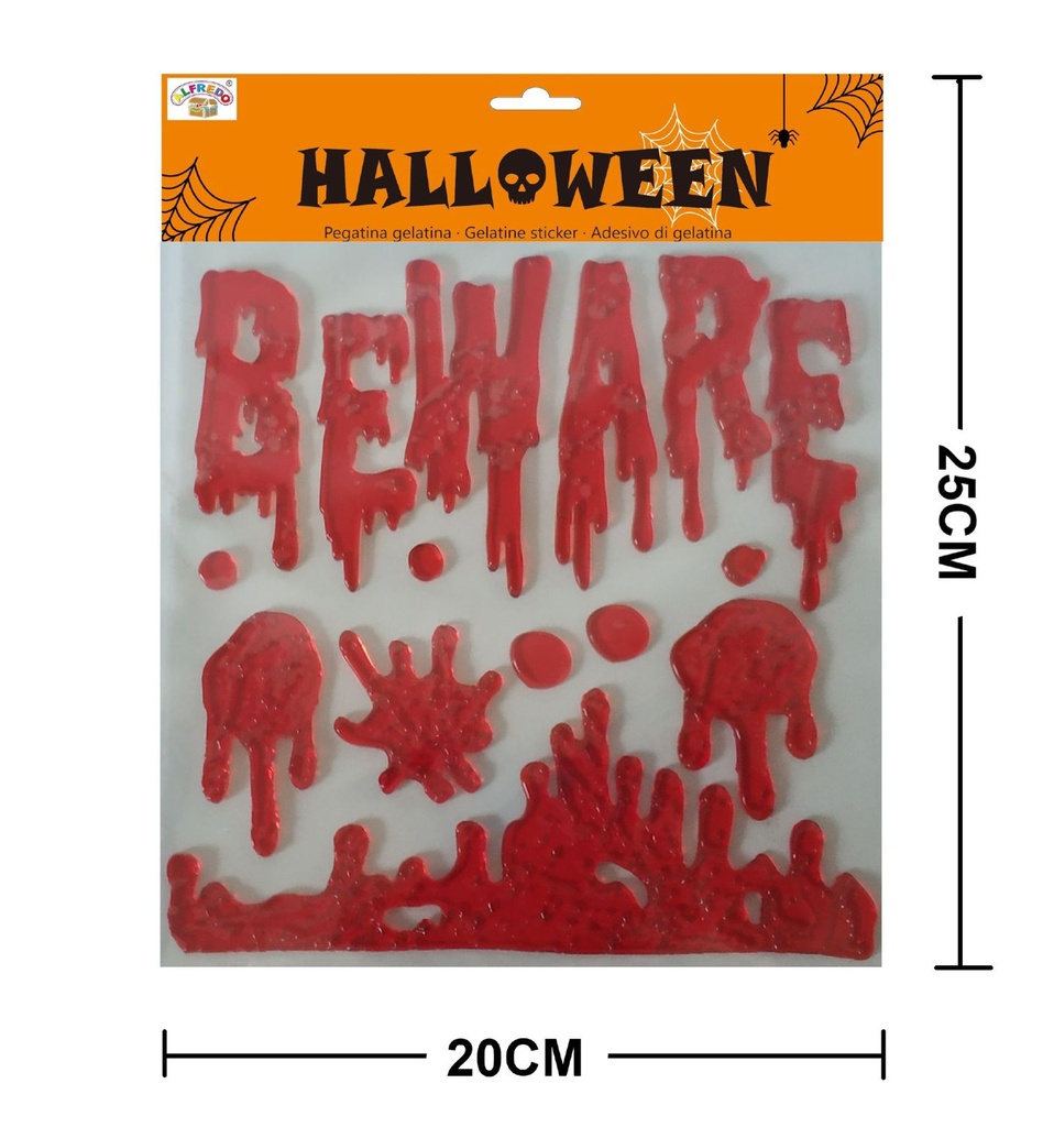 Decoración Halloween gel "beware" 20x25cm