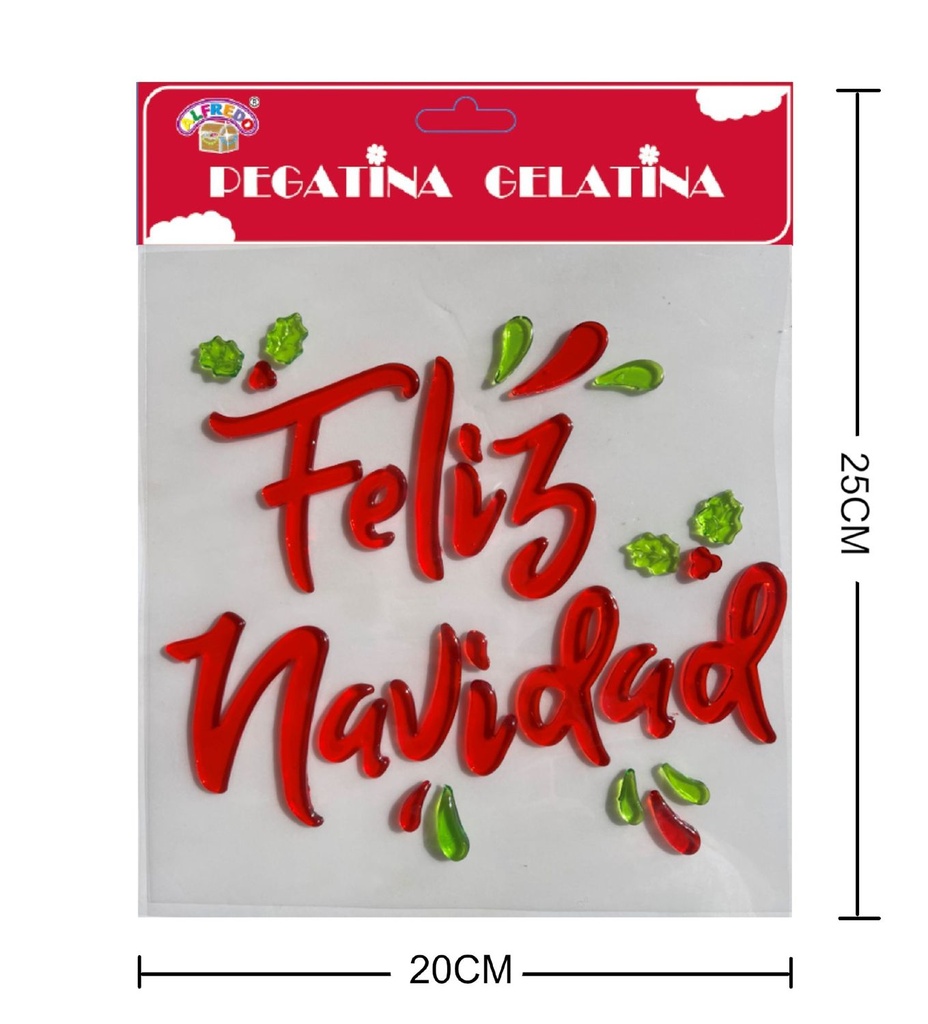 Decoración de gelatina navideña "Feliz Navidad" 20x25cm para ventanas