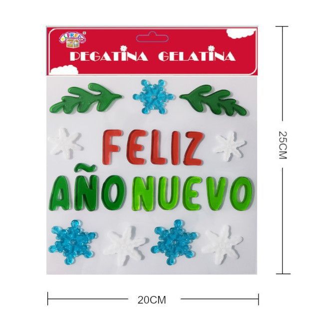 Decoración de gel Navidad "Feliz Año Nuevo" 20x25cm