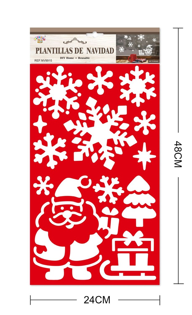 Plantillas de Navidad "Santa Claus con copo de nieve" 24x48cm para manualidades