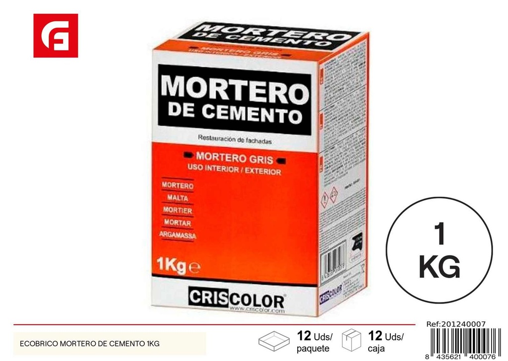 Mortero de cemento Ecobrico 1kg construcción