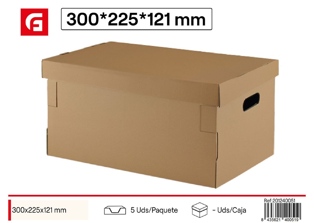 Caja de cartón con tapa 300x225x121mm para almacenamiento