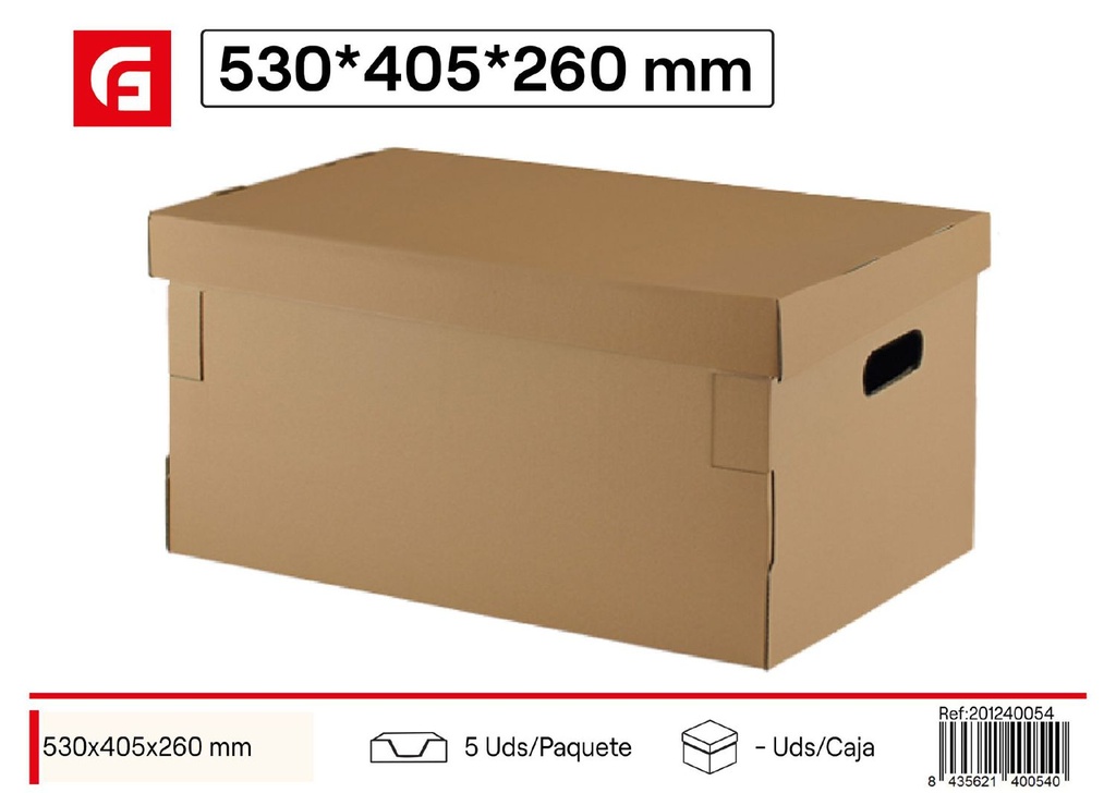 Caja de cartón con tapa 530x405x260mm para almacenamiento