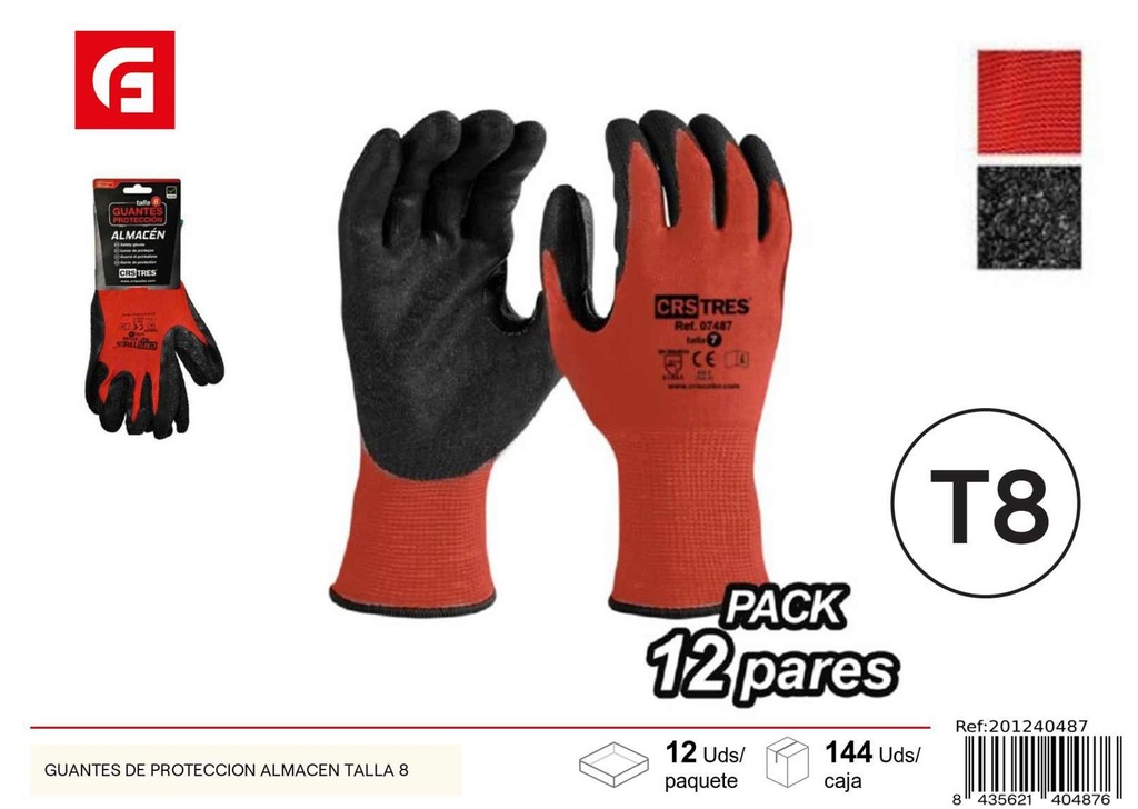 Guantes de protección almacén talla 8 para seguridad