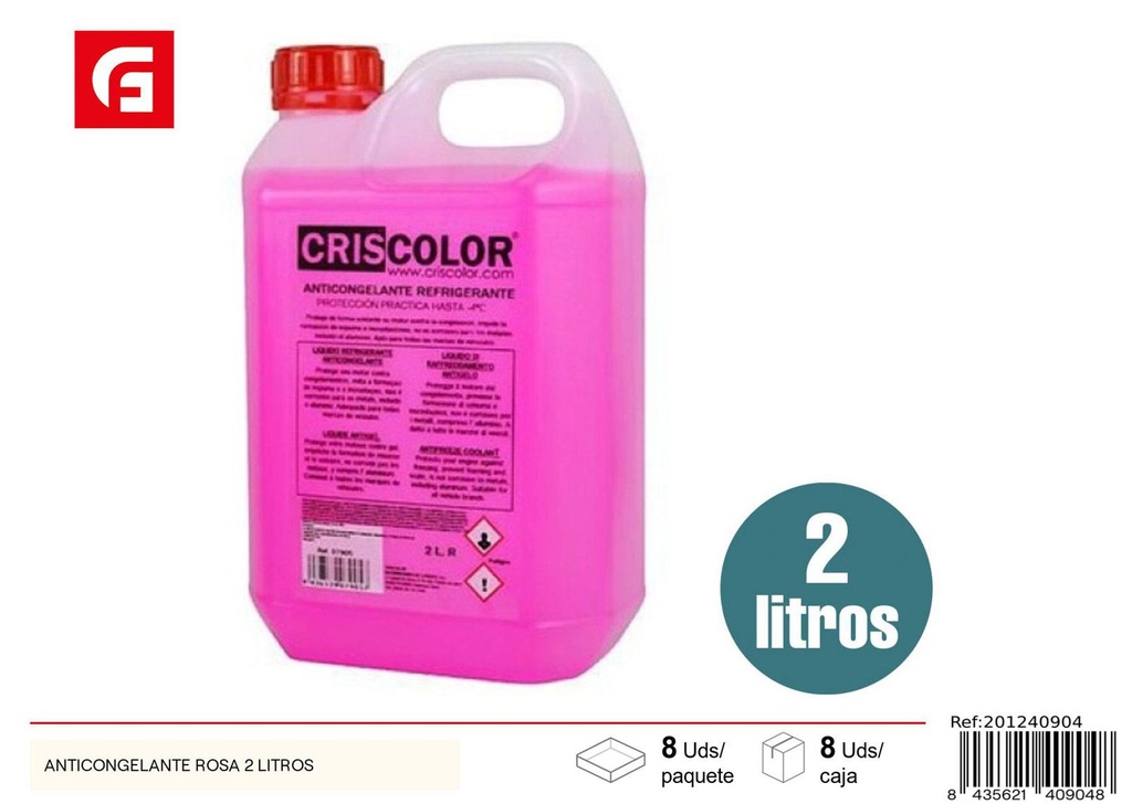 Anticongelante rosa 2 litros para coches y vehículos