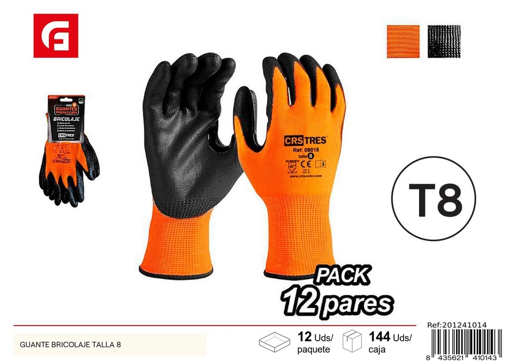 Guantes de bricolaje talla 8 para protección en trabajos manuales