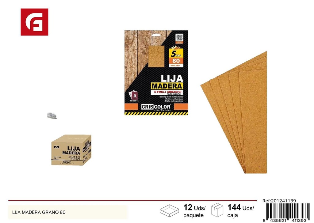 Lija para madera grano 80 para carpintería