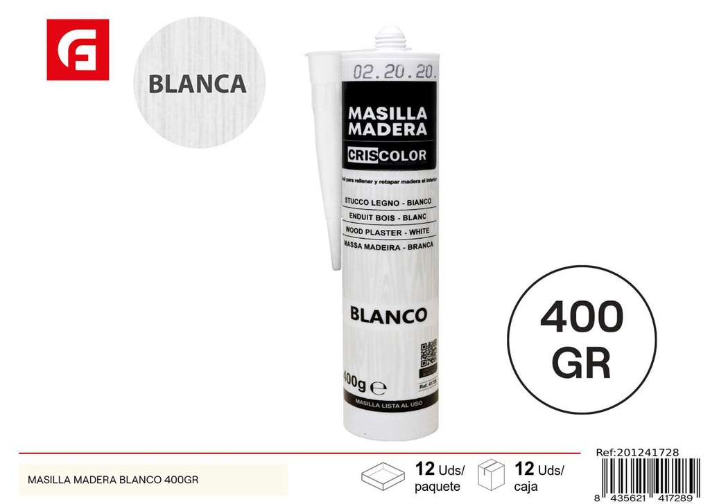 Masilla para madera Blanca 400 g - Materiales de remodelación