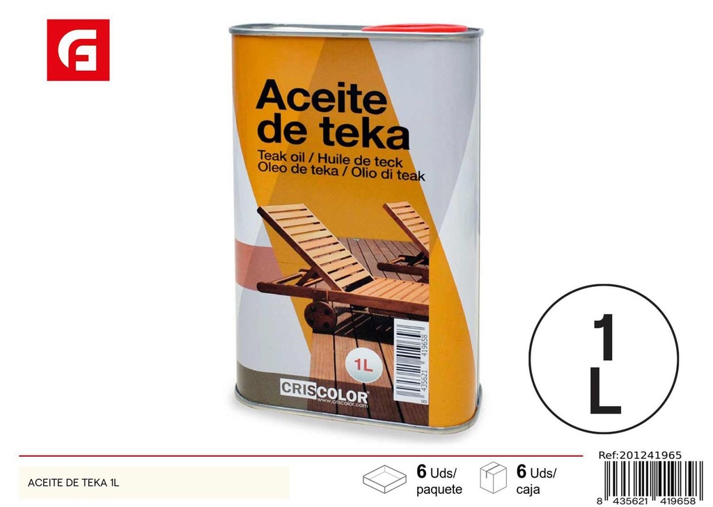 Aceite de teka 1L para madera y protección