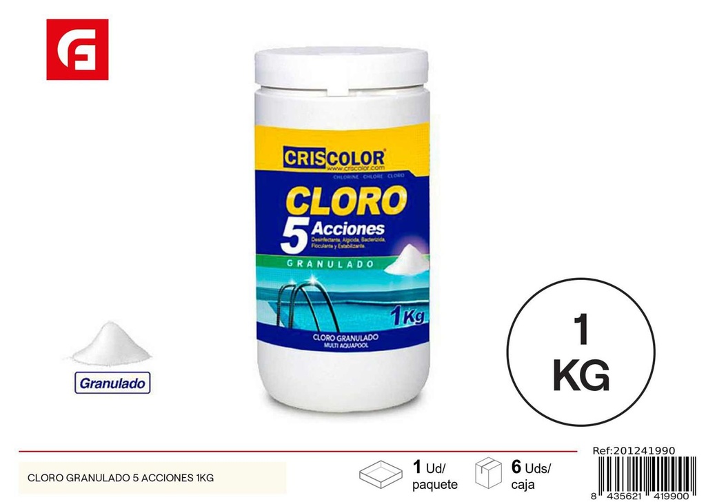 Cloro granulado 5 acciones 1kg para piscinas