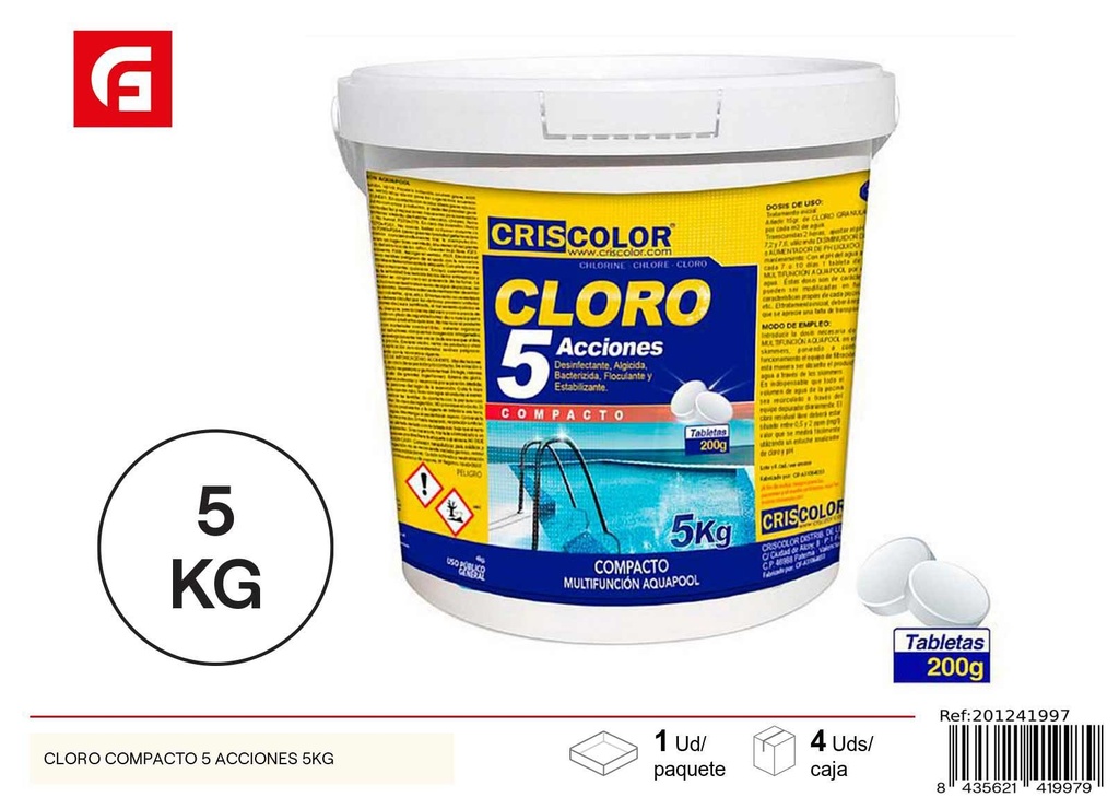 Cloro compacto 5 acciones 5kg para piscinas