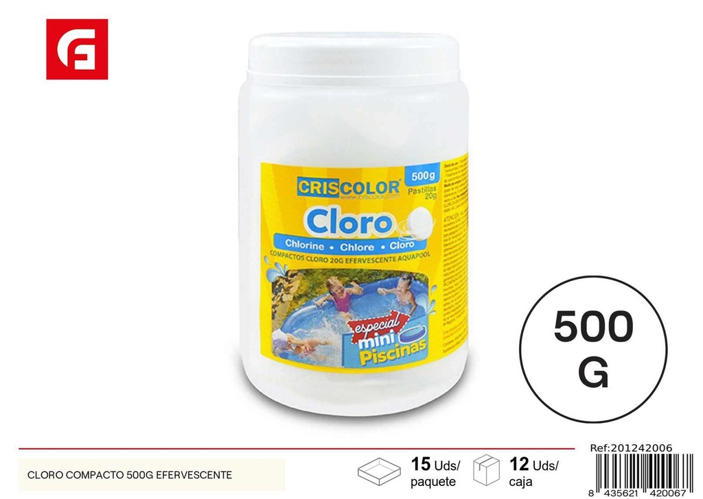 Cloro compacto 500g efervescente para piscinas