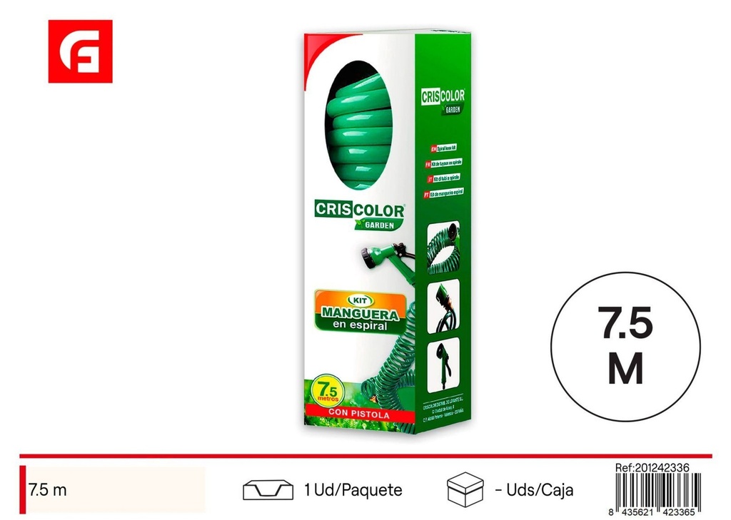 KIT de manguera espiral 7.5M - Jardinería y riego