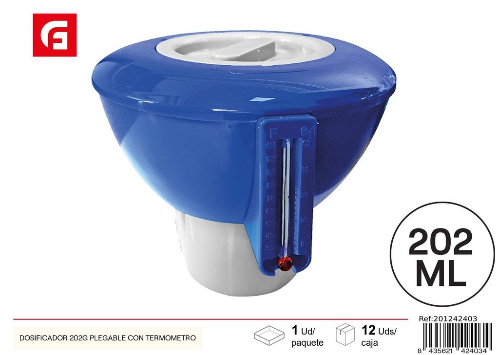 Dosificador de productos químicos para piscina 202g plegable con termómetro