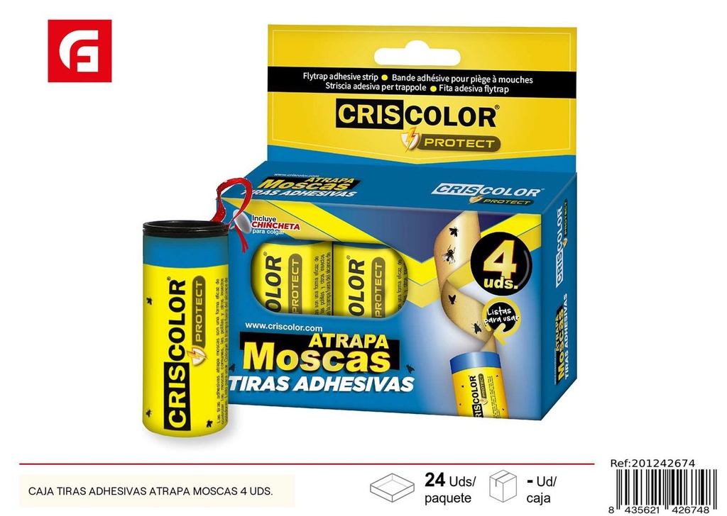 Caja tira adhesivas atrapamoscas 4 unidades - Productos de limpieza