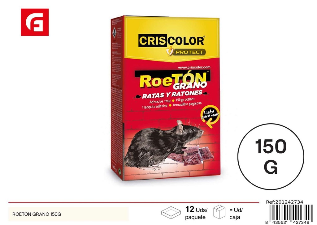 Veneno para ratas Roeton grano 150g para control de plagas