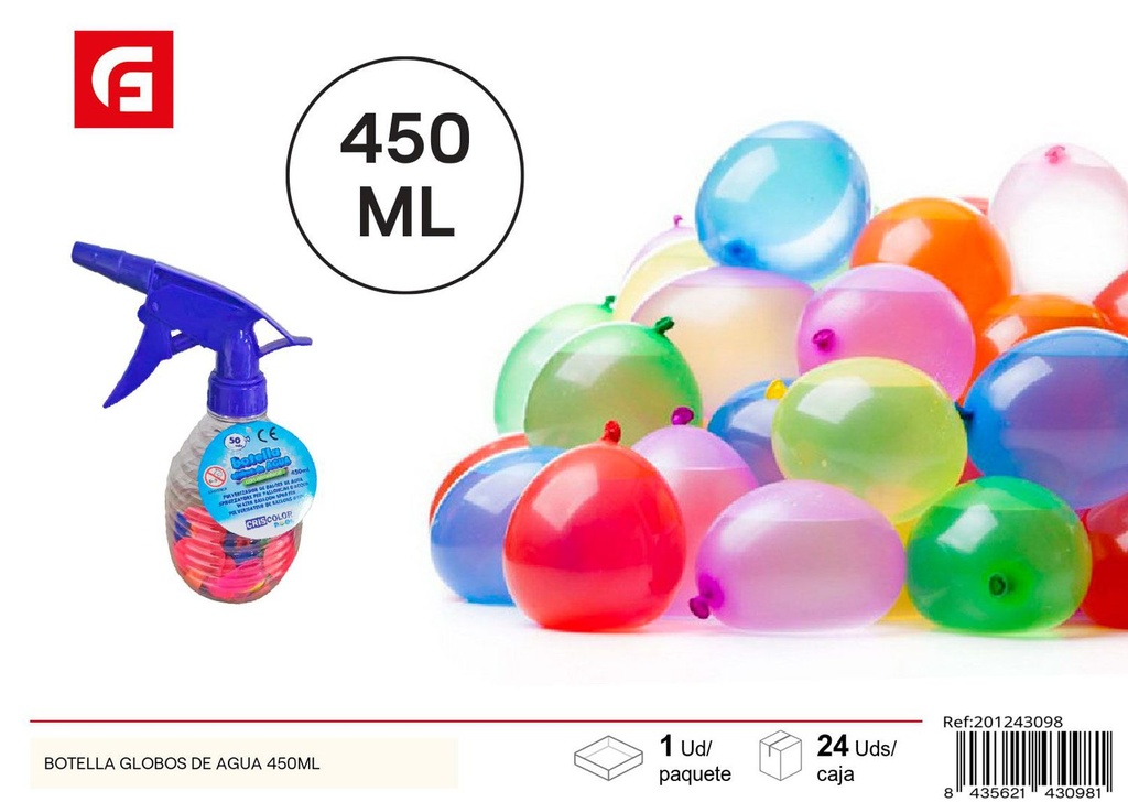 Botella de globos de agua 450ml para juegos y verano