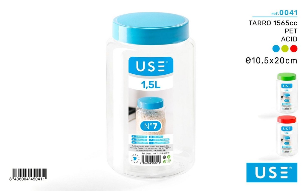 Tarro de plástico octogonal 1L con tapa para almacenamiento de alimentos