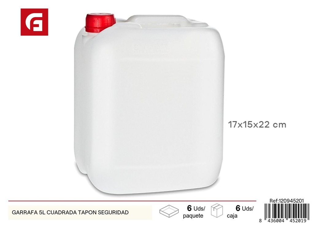 Garrafa cuadrada 5L con tapa de seguridad - Utensilios de cocina
