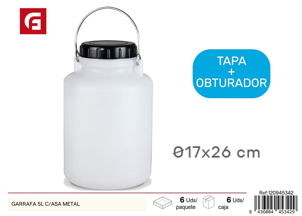 Garrafa con asa metálica 5L para líquidos