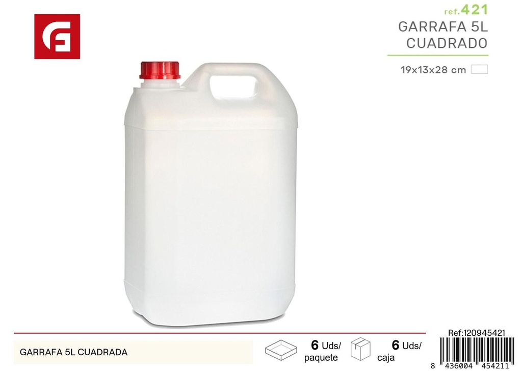 Garrafón cuadrado 5L para líquidos