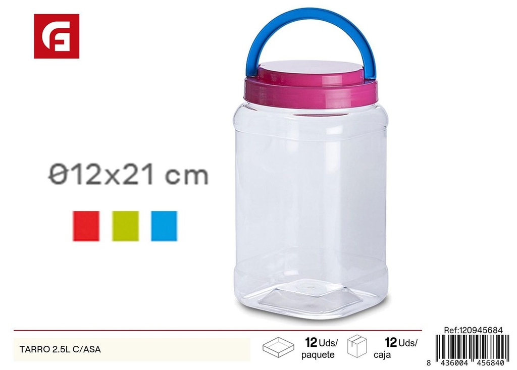 Tarro plástico con asa 2.5L almacenamiento cocina