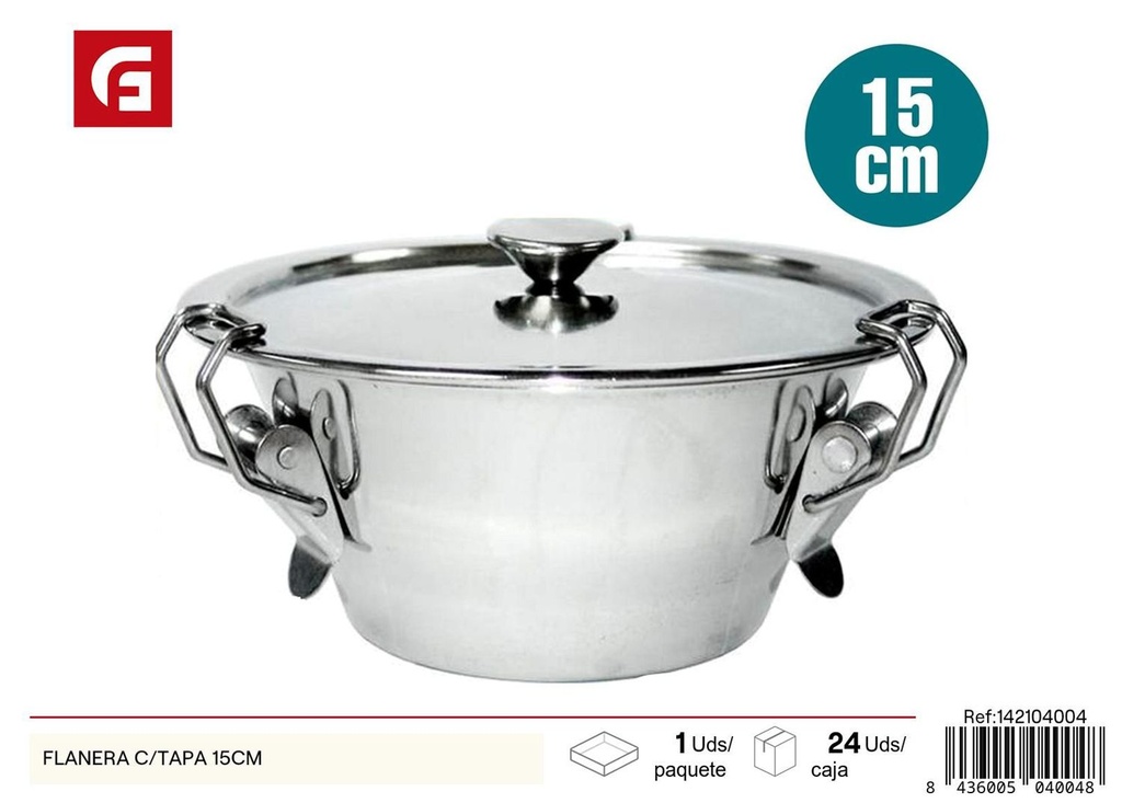 Flanera c/tapa 15 cm - Utensilio de cocina de acero inoxidable