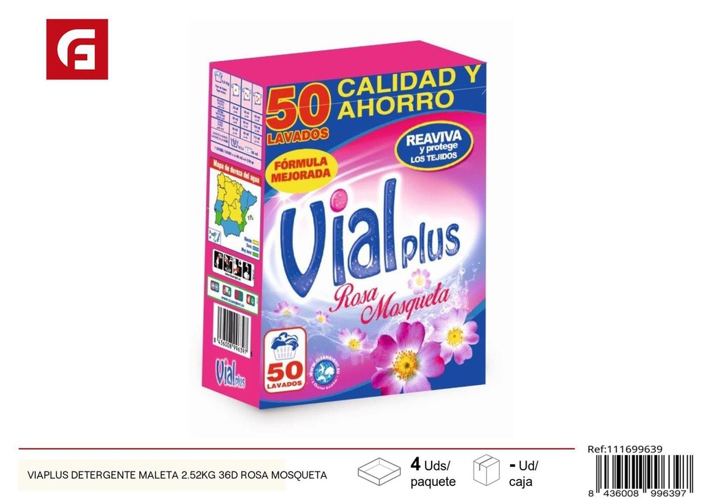 Detergente en polvo ViaPlus con aroma a rosa mosqueta 2.52kg 36D