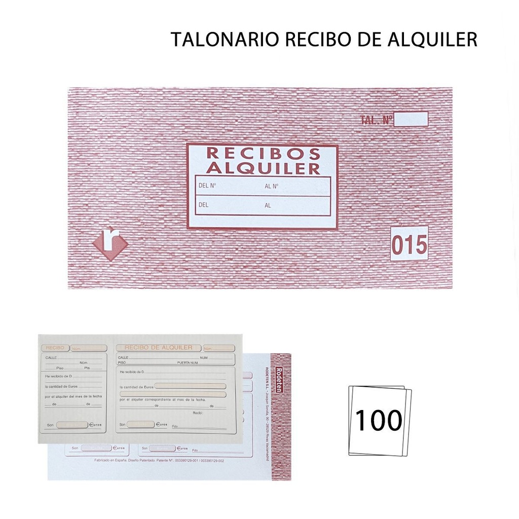Talonario de recibos de alquiler 100 hojas - Papelería