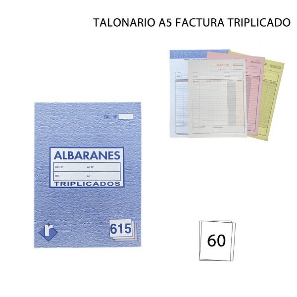 Talonario A5 de factura triplicado 20+20+20 hojas