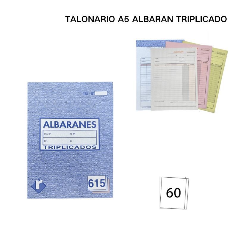 Talonario A5 de factura triplicado 20+20+20 hojas