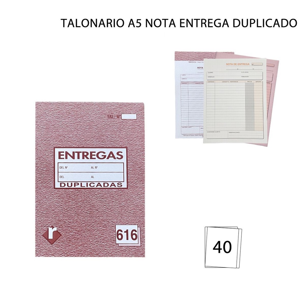 Talonario A5 nota de entrega duplicado 20+20 hojas - Papelería y útiles