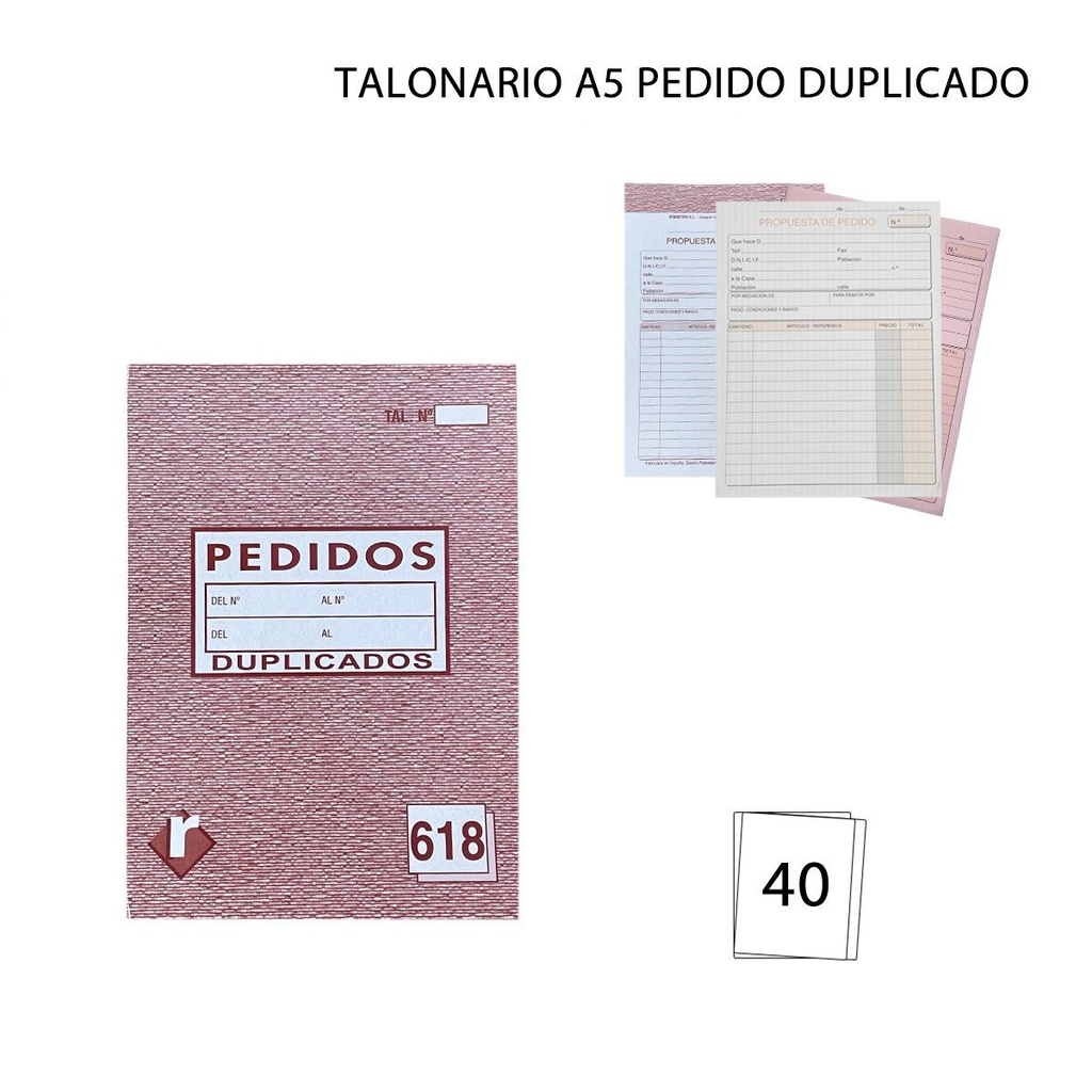 Talonario A5 pedido duplicado 20+20 hojas para facturación