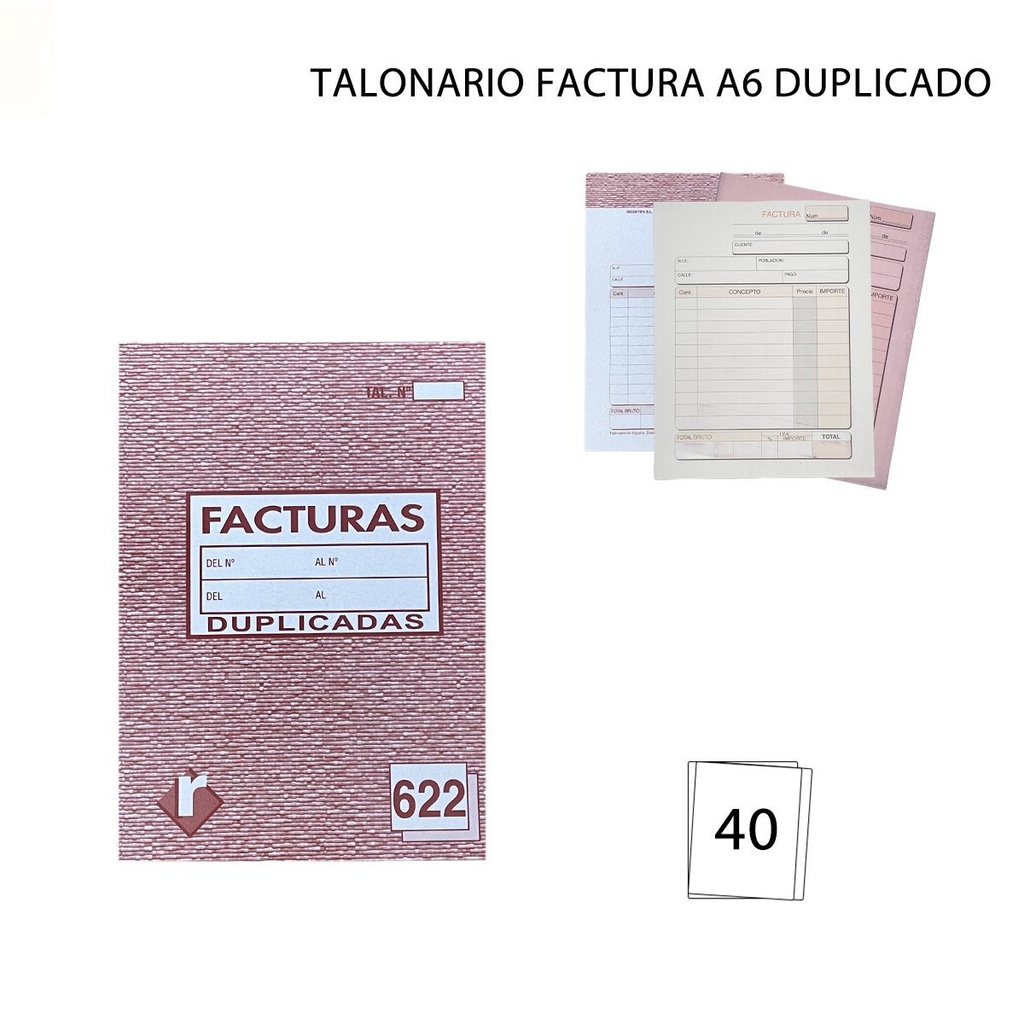 Talonario A6 factura duplicado 20+20 hojas para oficina y contabilidad