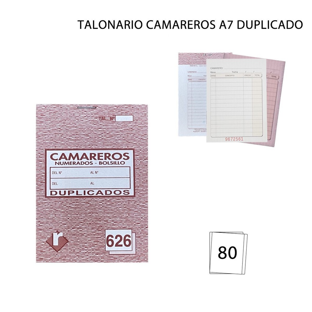 Talonario camareros A7 duplicado 菜单双联票据 para órdenes y facturación