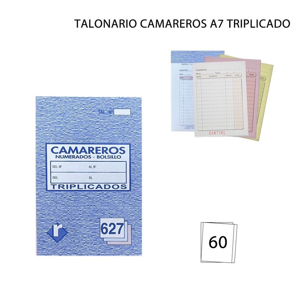 Talonario camareros A7 triplicado  para restaurantes y bares