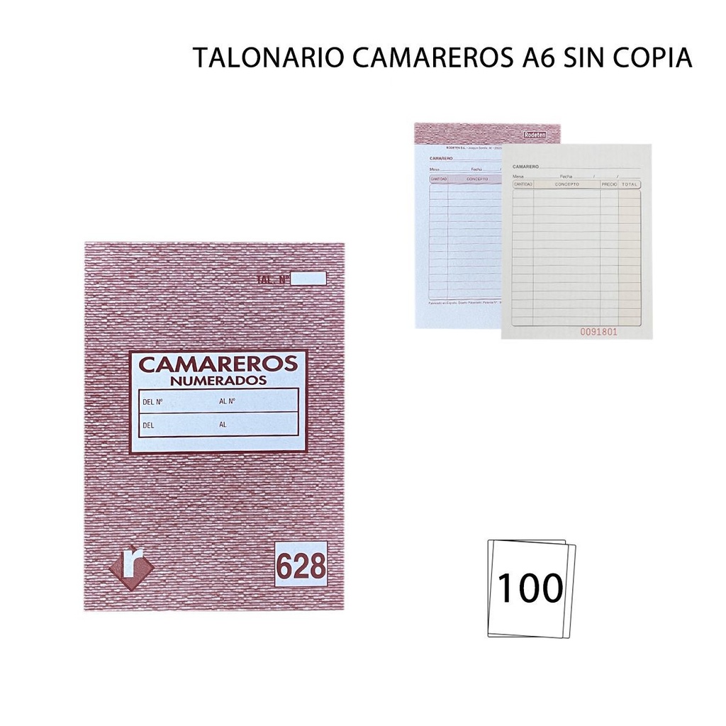 Talonario camareros A6 sin copia