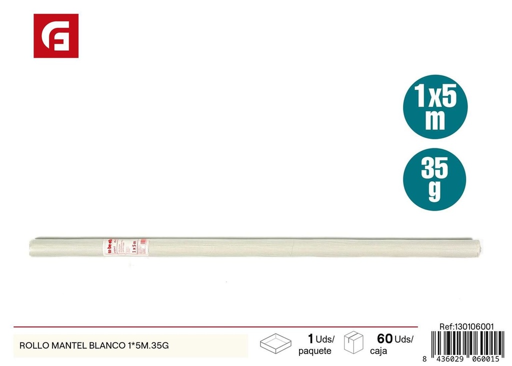 Rollo mantel blanco 1 x 5 m 35 g - Accesorios desechables