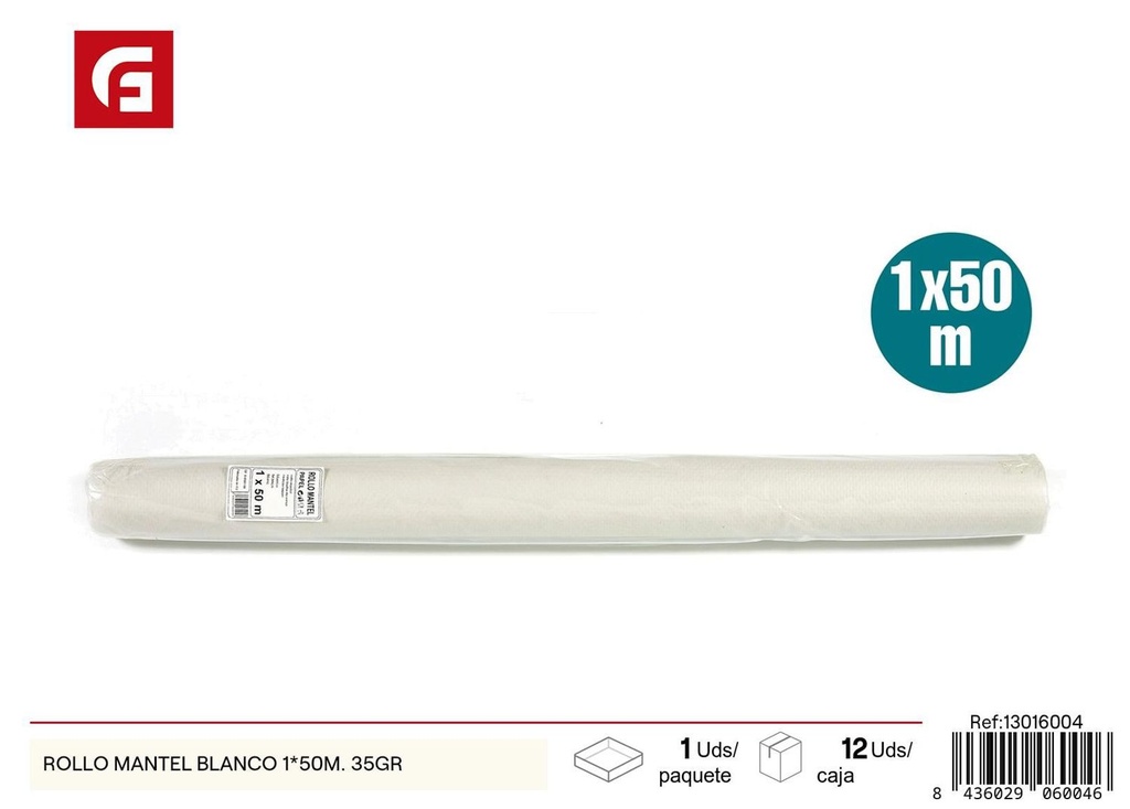 Rollo mantel blanco 1x50m 35gr para fiestas y eventos