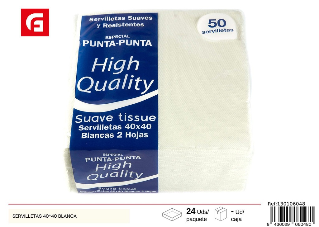 Servilletas 40x40 cm blancas - Productos de limpieza