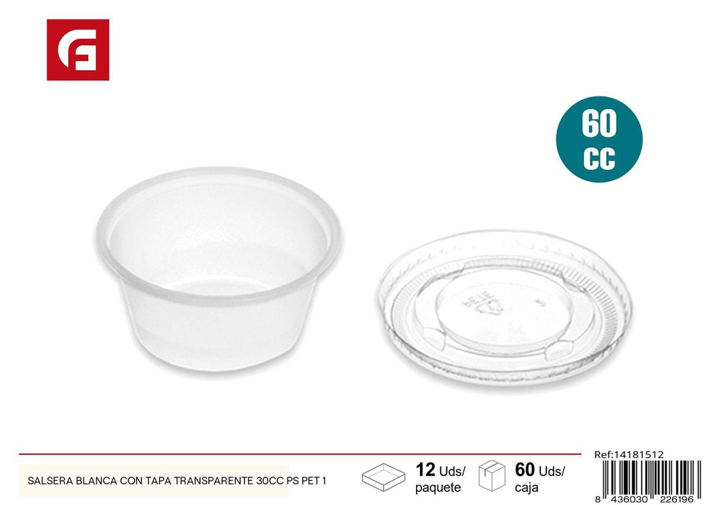 Salsadera blanca con tapa transparente 30 cc - Utensilios desechables