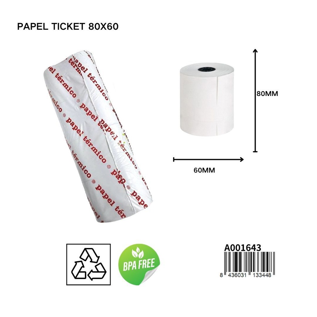 Papel para tickets 80x60mm para impresoras de recibos