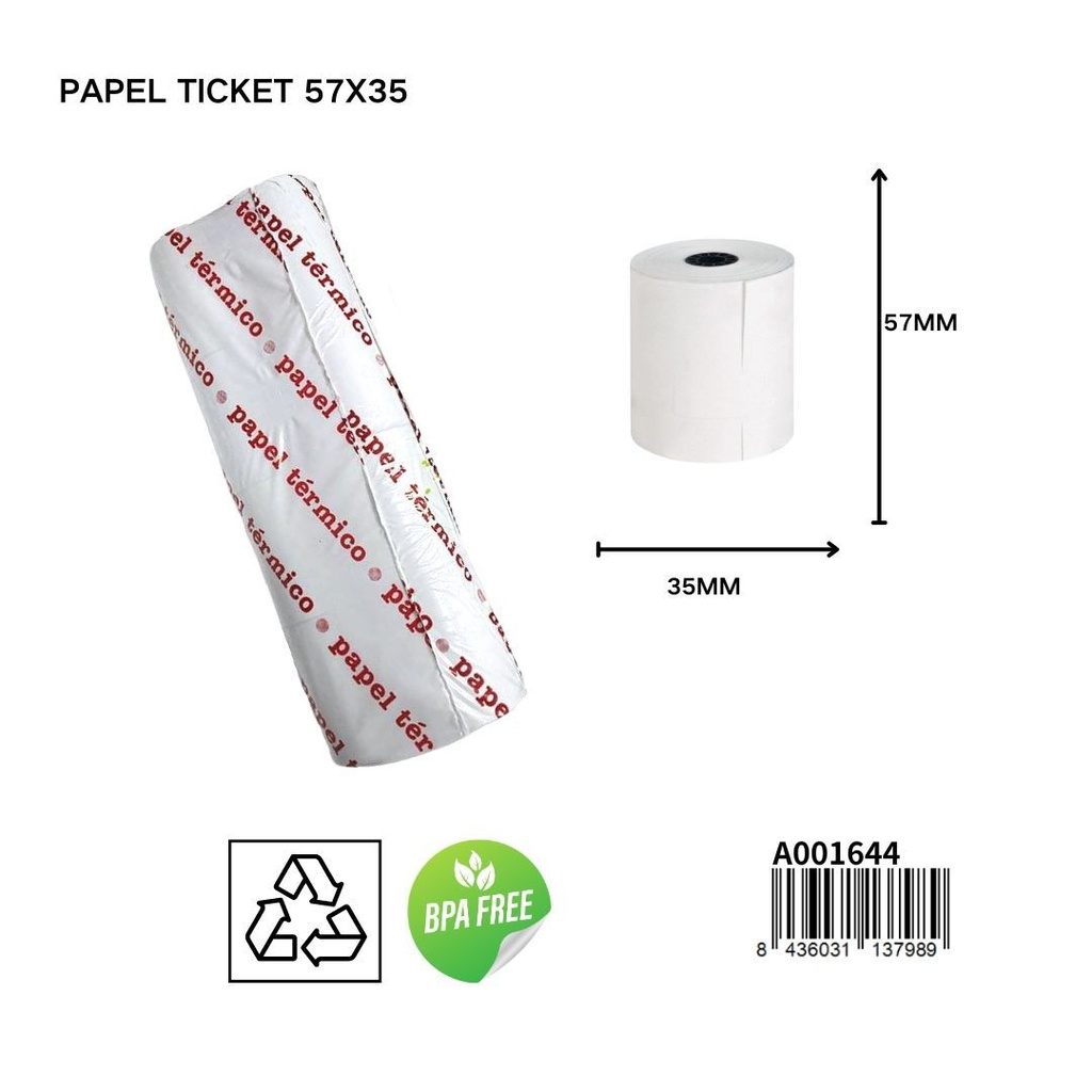 Papel ticket 57x35mm para impresoras de tickets