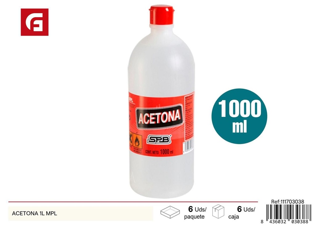 Acetona 1L MPL para remover esmalte de uñas