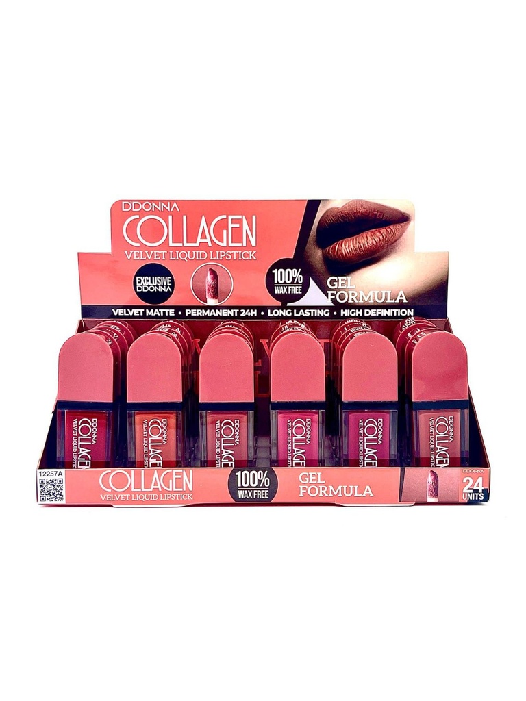 Lápiz labial líquido colágeno velvet - 24 unidades (12257A)