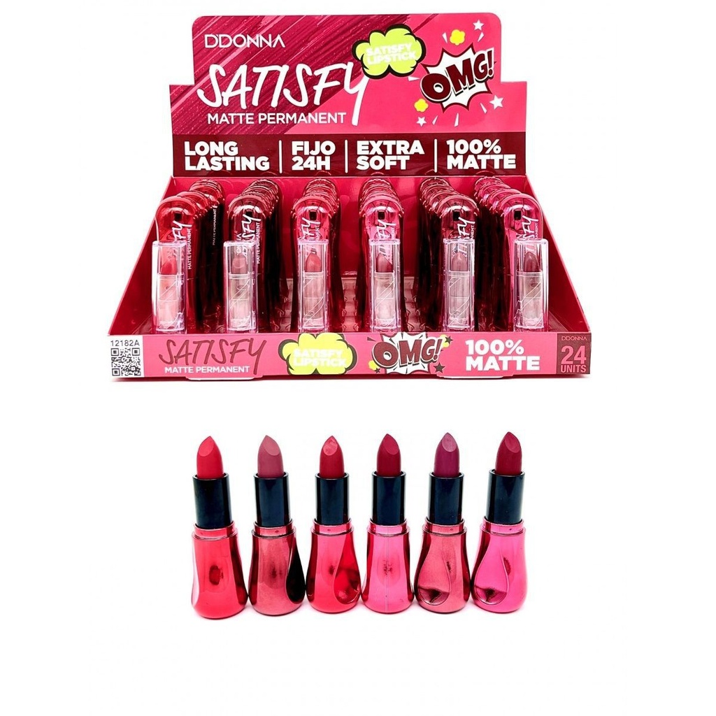 Lipstick Satisfy Matte fijo 24h 24 unidades 12182A para maquillaje