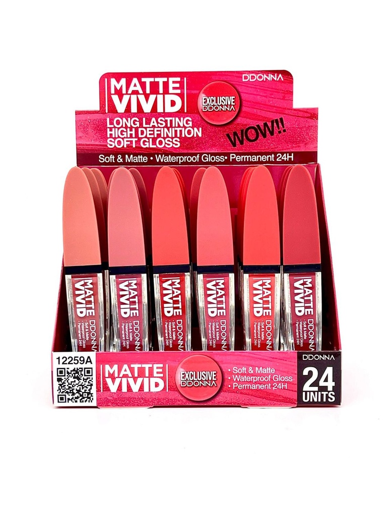 Gloss vivid water matte 24 horas 24/u 12259A para labios